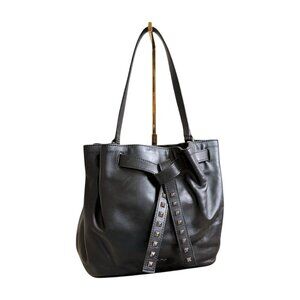 Vintage DKNY Black Leather Studded Bucket Bag – Y2K 2005 – Soft Slouchy Shoulder